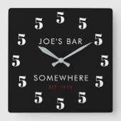 カスタム5時バーハッピーアワーブラック スクエア壁時計 (正面)