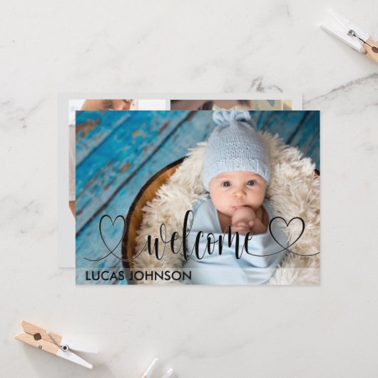 カスタム5枚の写真の誕生発表生まれたばかりのベビー 招待状 (正面/裏面インサイチュ)