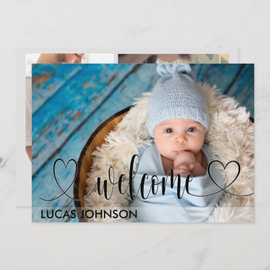 カスタム5枚の写真の誕生発表生まれたばかりのベビー 招待状 (正面/裏面)