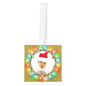 カスタム5枚の写真金ゴールドの輝き キューブオーナメント (正面)