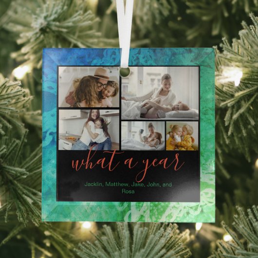 カスタム5枚タイポグラフィ新年ホリデイ ガラスオーナメント (インサイチュ)