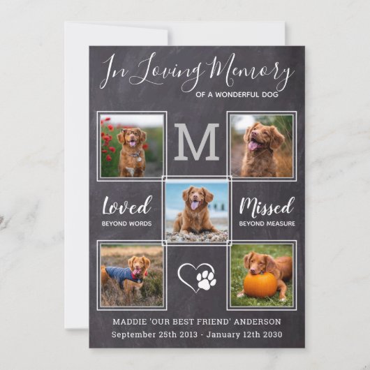 カスタム5枚写真ペット命のお祝い 招待状 (正面)