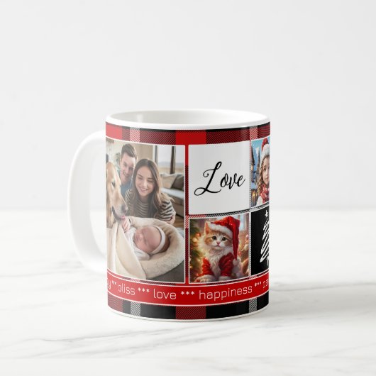 カスタム5枚白黒赤い格子模様クリスマス コーヒーマグカップ (正面左)