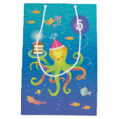 カスタム5青、ターコイズ、タコ抱き枕 ミディアムペーパーバッグ (裏面)