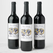 カスタム50と素晴らしい金ゴールドブルーモダン誕生日 ワインラベル (ボトル)