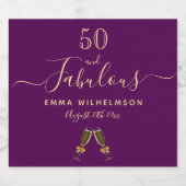 カスタム50素晴らしい誕生日パーティーパープル金ゴールドグラム スパークリングワインラベル (シングルラベル)