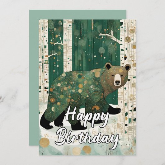 カスタム50thアールヌーボーベア誕生日 サンキューカード (正面/裏面)