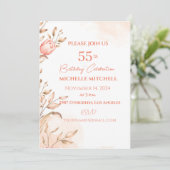 カスタム55th誕生日ピーチフローラチューリップ 招待状 (スタンド正面)