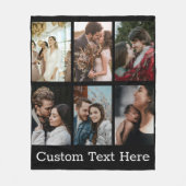 カスタム6ファミリーフォトコラージュカスタム文字ブラック フリースブランケット (正面)