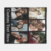 カスタム6ファミリーフォトコラージュカスタム文字ブラック フリースブランケット (正面(横))