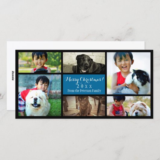 カスタム6フォトコラージュのクリスマスブルー シーズンカード (正面/裏面)