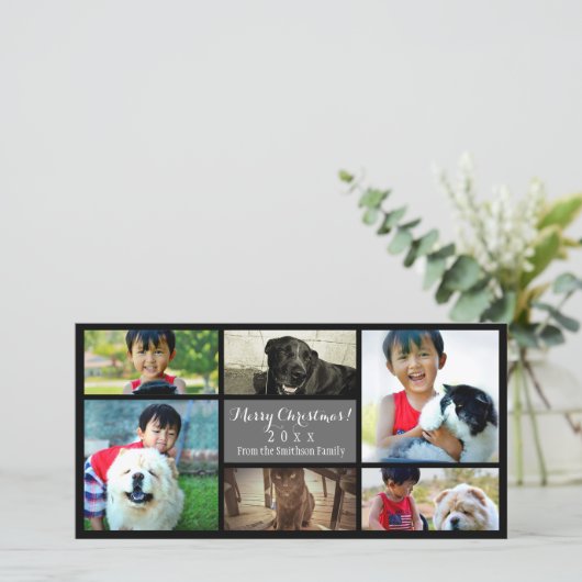 カスタム6フォトコラージュクリスマスグレー シーズンカード (スタンド正面)