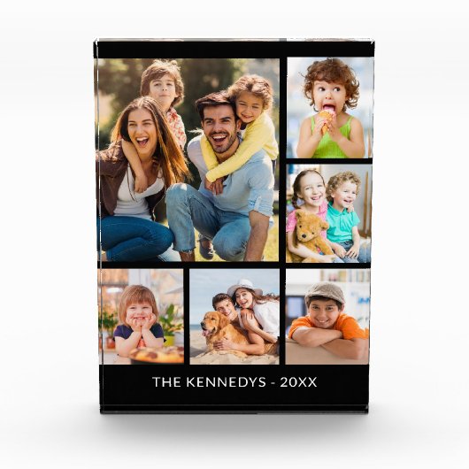 カスタム6写真コラージュ名ミニマリスト フォトブロック (正面)