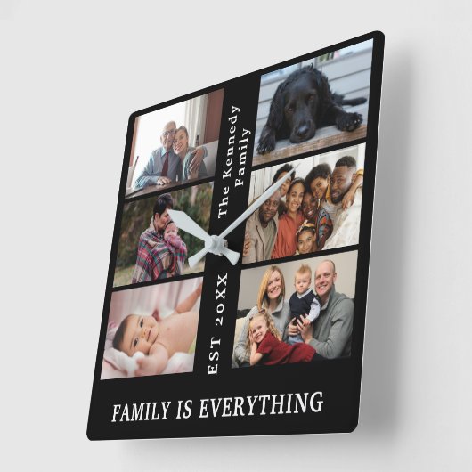 カスタム6家族写真と家族名 スクエア壁時計 (傾斜)