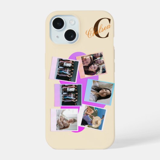 カスタム6枚の写真の雲と名前iPhoneケース iPhone 15ケース (裏面)