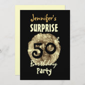 カスタム60サプライズ誕生日フリル金ゴールドバラ 招待状 (正面/裏面)