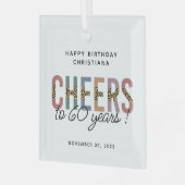 カスタム60モダン番目誕生日レオパードタイポグラフィ ガラスオーナメント (正面左)