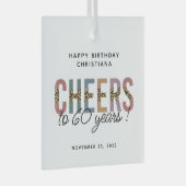 カスタム60モダン番目誕生日レオパードタイポグラフィ ガラスオーナメント (正面右)