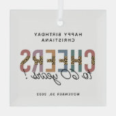 カスタム60モダン番目誕生日レオパードタイポグラフィ ガラスオーナメント (裏面)