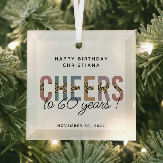 カスタム60モダン番目誕生日レオパードタイポグラフィ ガラスオーナメント (インサイチュ)