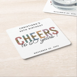 カスタム60モダン番目誕生日レオパードタイポグラフィ スクエアペーパーコースター