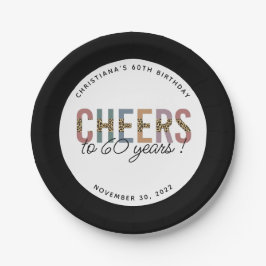 カスタム60モダン番目誕生日レオパードタイポグラフィ ペーパープレート