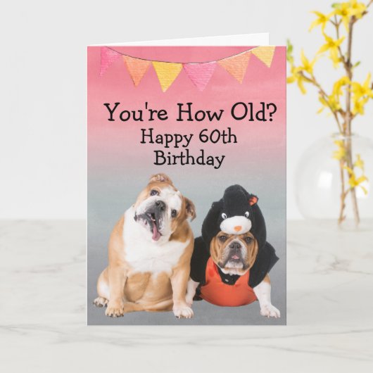 カスタム60歳のおもしろい誕生日はブルドッグ・カードから カード (黄色い花)