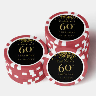カスタム60歳の誕生日 黒と金色の紙吹雪のお礼ギフト ポーカーチップ