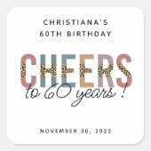 カスタム60thモダン誕生日パーティーレオパード・プリント スクエアシール (正面)