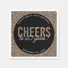 カスタム60thモダン誕生日パーティーレオパード・プリント スタンダードカクテルナプキン