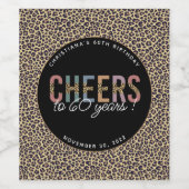 カスタム60thモダン誕生日パーティーレオパード・プリント ワインラベル (シングルラベル)