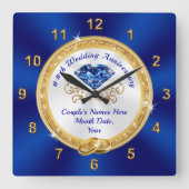 カスタム65周年または45周年のギフト結婚アイディア スクエア壁時計 (正面)
