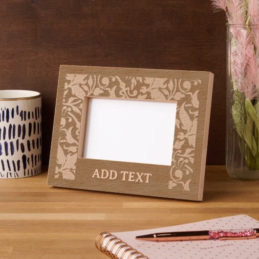 カスタム6" x 4"横長、FrameStyle:ナチュラル レーザー彫刻フレーム (左)