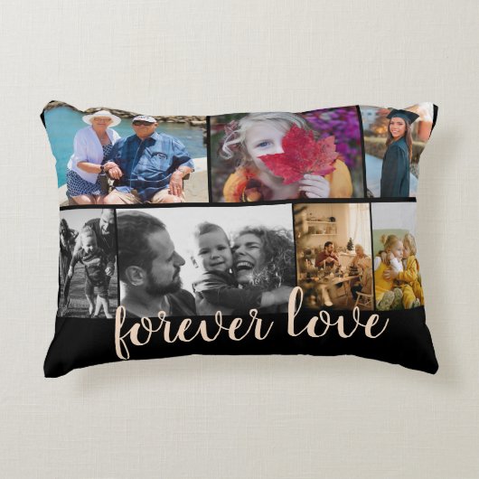 カスタム7フォトコラージフォーエバーラブブラック アクセントクッション (正面)