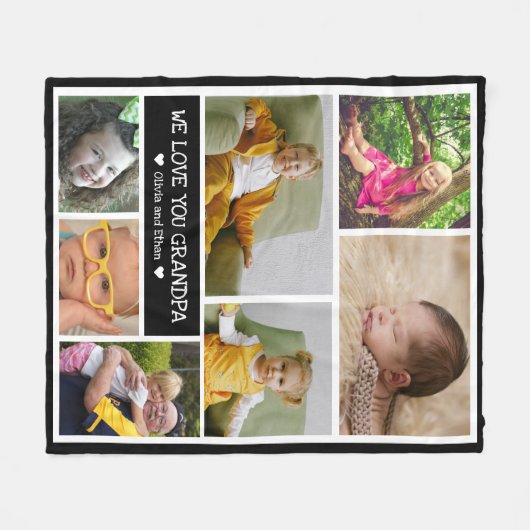 カスタム7フォトコラージュ愛のおじいちゃん フリースブランケット (正面(横))