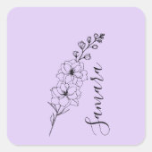 カスタム7月デルフィニウム誕生花の贈り物誕生 スクエアシール (正面)