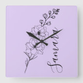 カスタム7月デルフィニウム誕生花の贈り物誕生 スクエア壁時計 (正面)