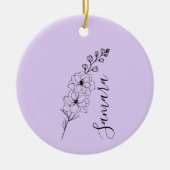 カスタム7月デルフィニウム誕生花の贈り物誕生 セラミックオーナメント (正面)
