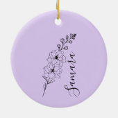 カスタム7月デルフィニウム誕生花の贈り物誕生 セラミックオーナメント (裏面)