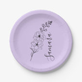 カスタム7月デルフィニウム誕生花の贈り物誕生 ペーパープレート (正面)