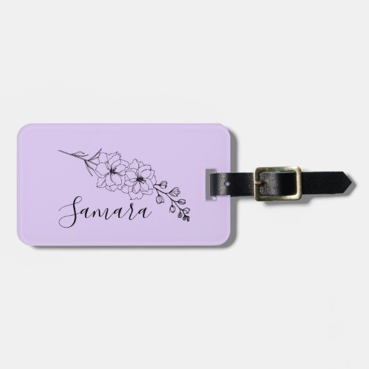 カスタム7月デルフィニウム誕生花の贈り物誕生 ラゲッジタグ (正面横)