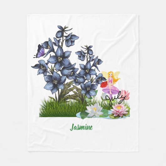 カスタム7月誕生フラワーズ&ストーンフリースブランケット フリースブランケット (正面)