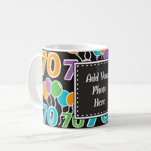 カスタム70歳の誕生日フォトカラフルマグ コーヒーマグカップ (正面左)