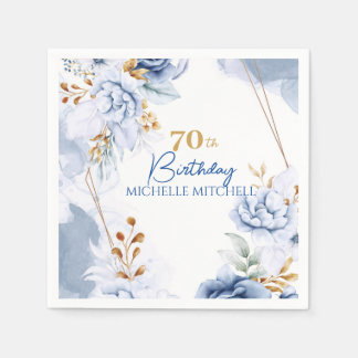 カスタム70th誕生日ブルー金ゴールド スタンダードカクテルナプキン