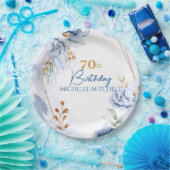 カスタム70th誕生日ブルー金ゴールド ペーパープレート (パーティー)