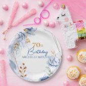 カスタム70th誕生日ブルー金ゴールド ペーパープレート (パーティー)