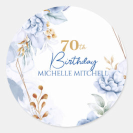 カスタム70th誕生日ブルー金ゴールド ラウンドシール