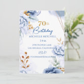 カスタム70th誕生日ブルー金ゴールド 招待状 (スタンド正面)