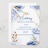 カスタム70th誕生日ブルー金ゴールド 招待状 (正面/裏面)