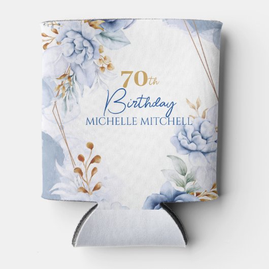 カスタム70th誕生日ブルー金ゴールド 缶クーラー (正面)